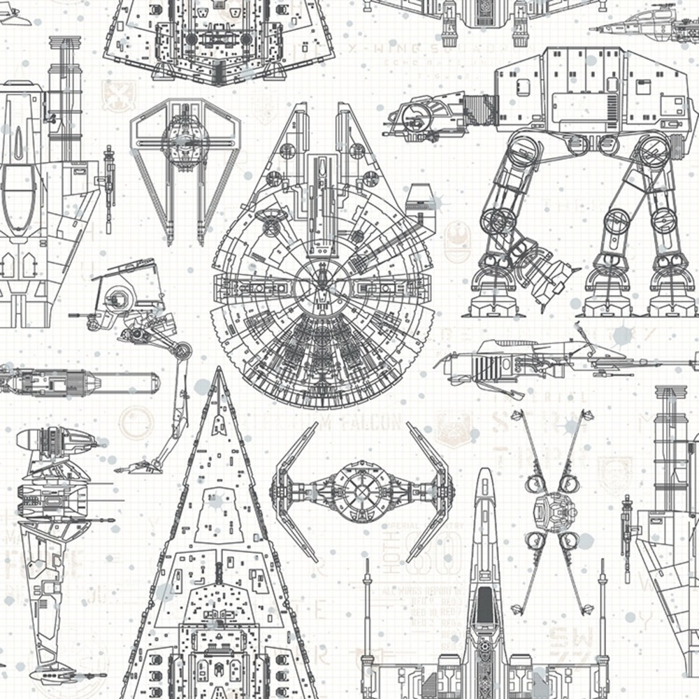 Star Wars Blueprint Peel and Stick Wallpaper by York Roommates, *4 rolls* NIP